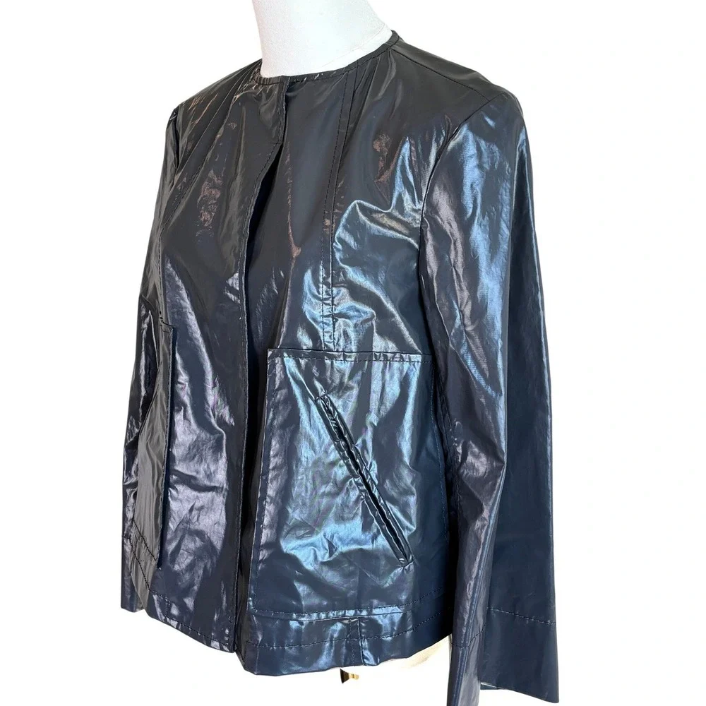 Zara Woman Limited Edition Metallic Coated Cotton Jacket Grey Small Collarless‎